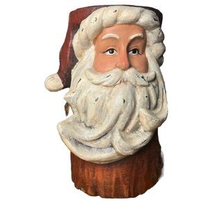 SANTA CLAUS Pillar Candle Holder Terracotta Christmas  Whimsical